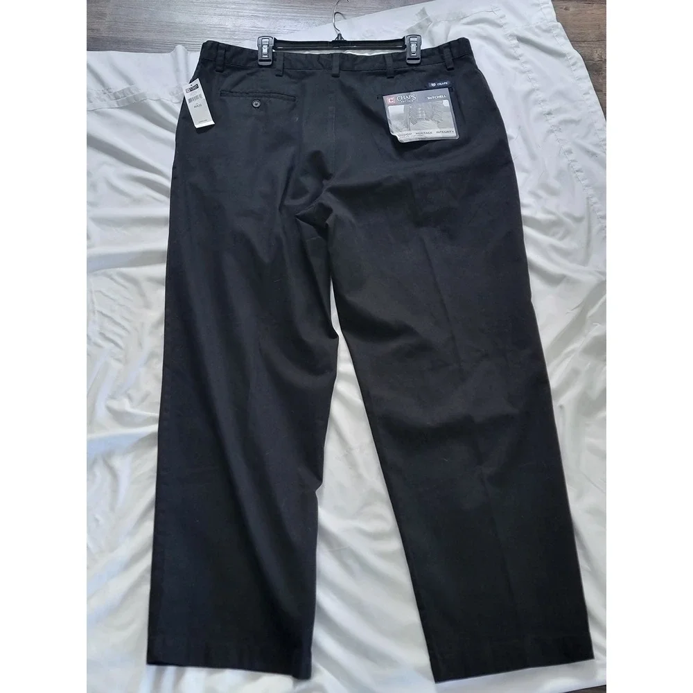 Chaps Mitchell Mens Black Relaxed Fit Flat Front Cotton Pants 40x32‎ NWT
